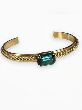 Gold-Tone Cuff Bracelet with Teal Emerald-Cut Stone